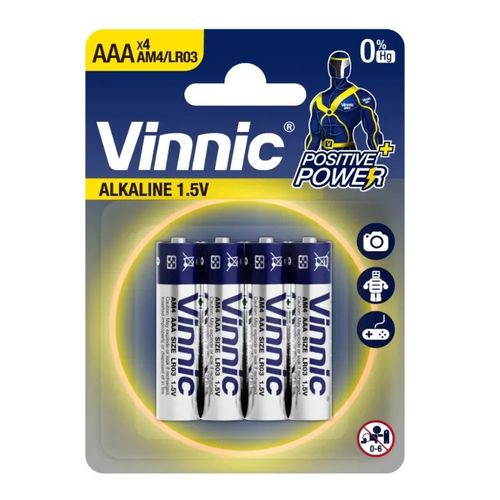 PILAS VINNIC ALCALINA AAA/AM4/LR03 AZUL Y GRIS